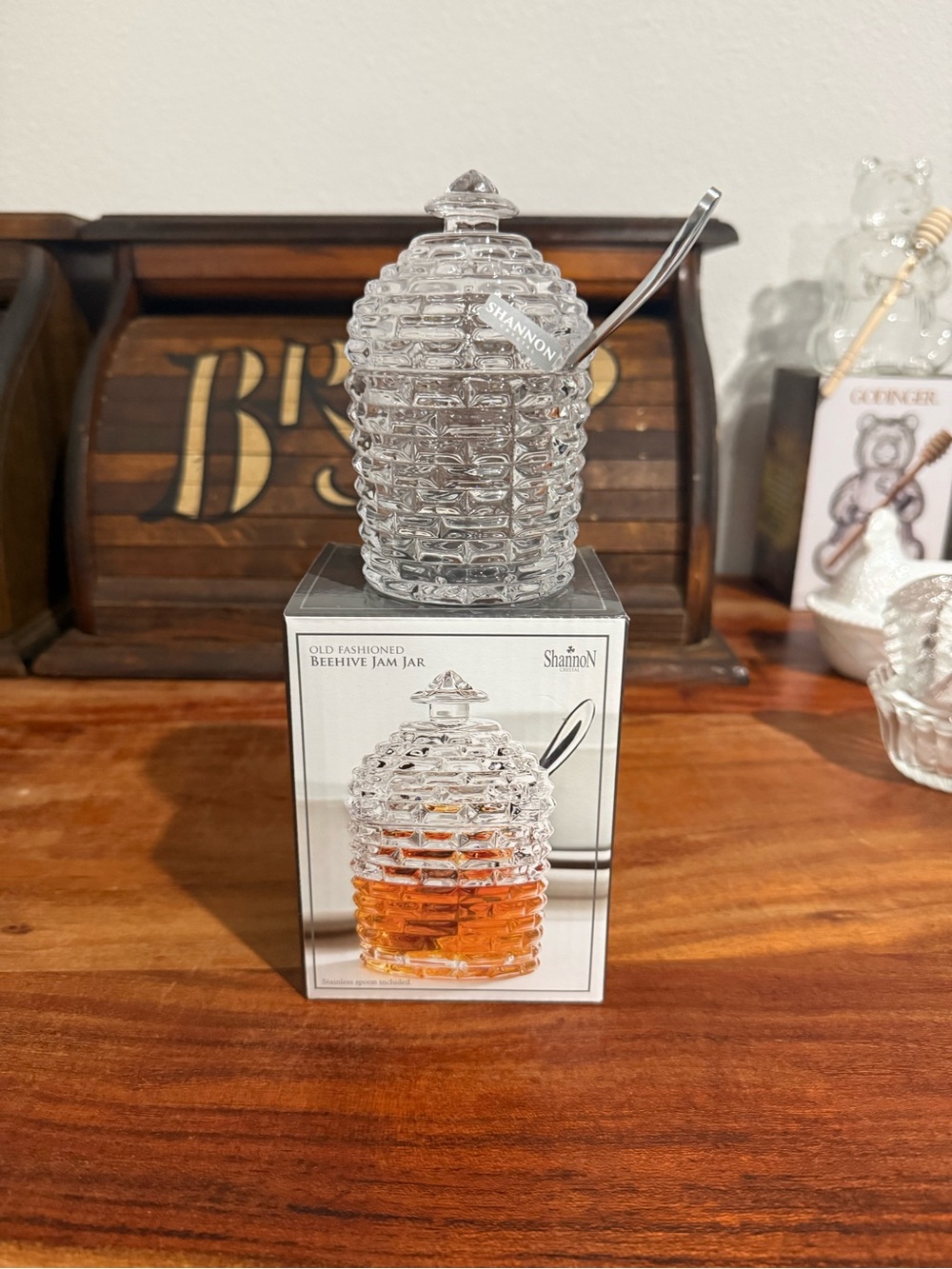 Shannon Clear Glass Beehive Honey Jar with Spoon - Clear
